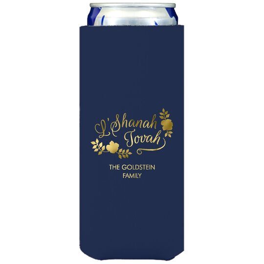 Floral L'Shanah Tovah Collapsible Slim Koozies